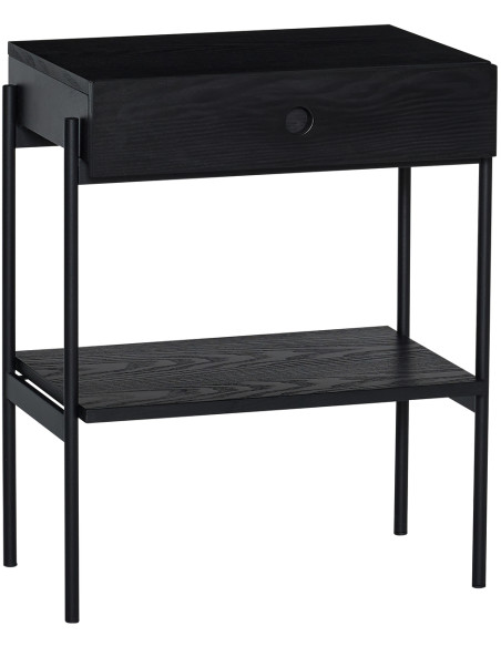 Chevet moderne 1 tiroir 1 étagère en Bois MDF Noir Placage frêne Métal Noir Hübsch - 1