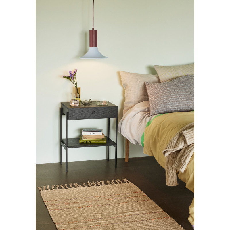 Chevet moderne 1 tiroir 1 étagère en Bois MDF Noir Placage frêne Métal Noir Hübsch - 2