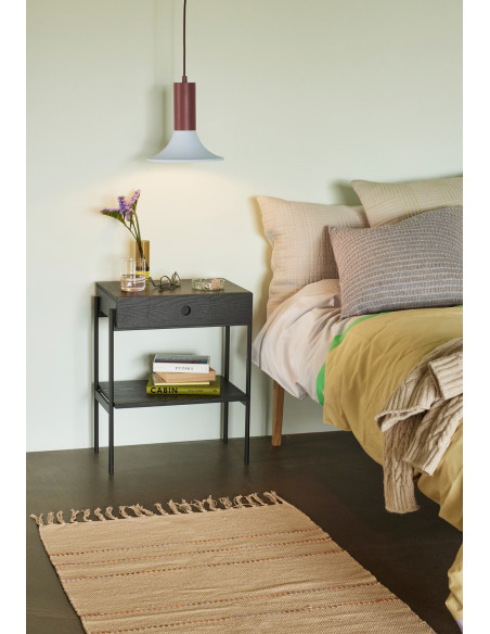 Chevet moderne 1 tiroir 1 étagère en Bois MDF Noir Placage frêne Métal Noir Hübsch - 2