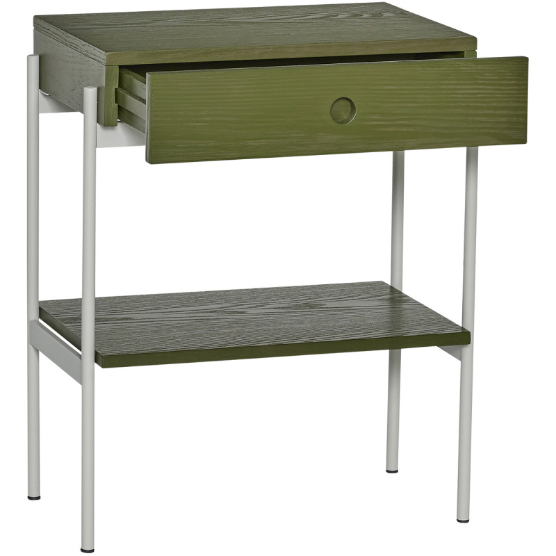 Chevet moderne 1 tiroir 1 étagère en Bois MDF Vert Placage frêne Métal Gris Noir - 3