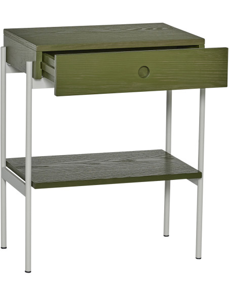 Chevet moderne 1 tiroir 1 étagère en Bois MDF Vert Placage frêne Métal Gris Noir - 3