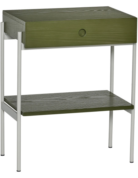 Chevet moderne 1 tiroir 1 étagère en Bois MDF Vert Placage frêne Métal Gris Noir - 1