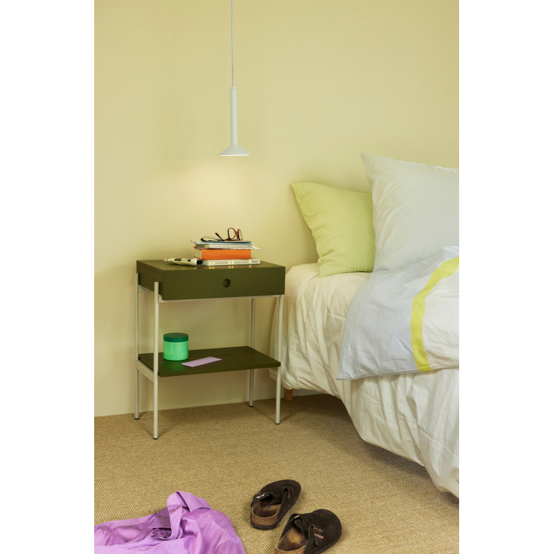 Chevet moderne 1 tiroir 1 étagère en Bois MDF Vert Placage frêne Métal Gris Noir - 5