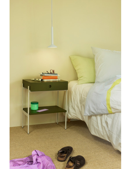 Chevet moderne 1 tiroir 1 étagère en Bois MDF Vert Placage frêne Métal Gris Noir - 5