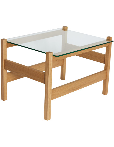 Petite Table basse moderne Rectangulaire en Bois de chêne Naturel Verre Transparent Ledge - 1