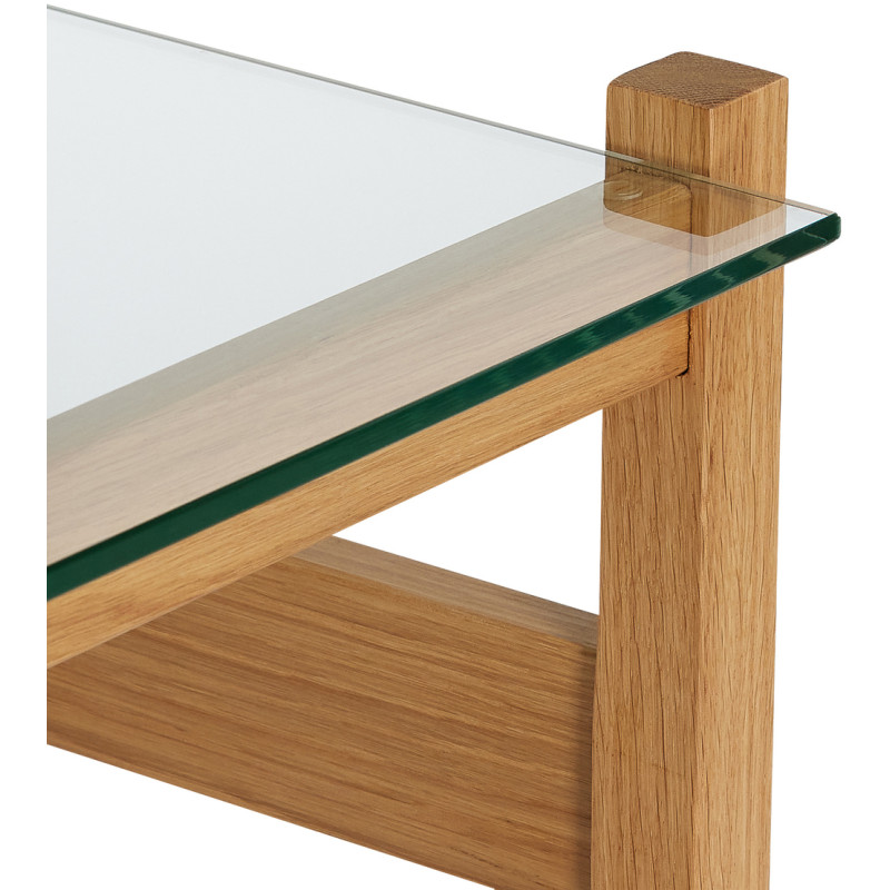 Petite Table basse moderne Rectangulaire en Bois de chêne Naturel Verre Transparent Ledge - 4