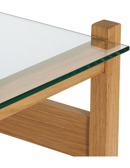 Petite Table basse moderne Rectangulaire en Bois de chêne Naturel Verre Transparent Ledge - 4