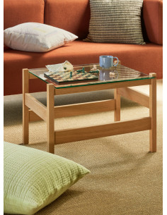 Petite Table basse moderne Rectangulaire en Bois de chêne Naturel Verre Transparent Ledge - 2