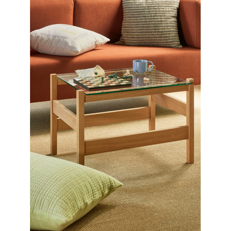 Petite Table basse moderne Rectangulaire en Bois de chêne Naturel Verre Transparent Ledge - 2