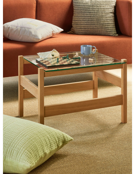 Petite Table basse moderne Rectangulaire en Bois de chêne Naturel Verre Transparent Ledge - 2
