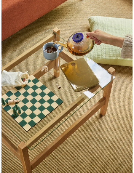 Petite Table basse moderne Rectangulaire en Bois de chêne Naturel Verre Transparent Ledge - 6