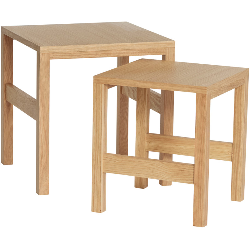 Table d'appoint gigogne moderne Carrée en Bois MDF Naturel Effet chêne Puzzle (Lot de 2) - 3