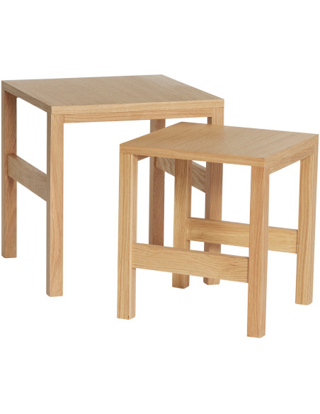 Table d'appoint gigogne moderne Carrée en Bois MDF Naturel Effet chêne Puzzle (Lot de 2) - 3