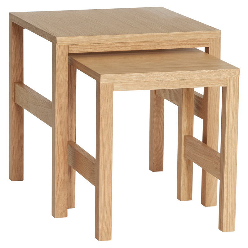 Table d'appoint gigogne moderne Carrée en Bois MDF Naturel Effet chêne Puzzle (Lot de 2) - 1
