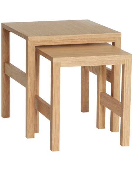 Table d'appoint gigogne moderne Carrée en Bois MDF Naturel Effet chêne Puzzle (Lot de 2) - 1