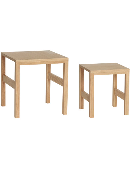 Table d'appoint gigogne moderne Carrée en Bois MDF Naturel Effet chêne Puzzle (Lot de 2) - 4