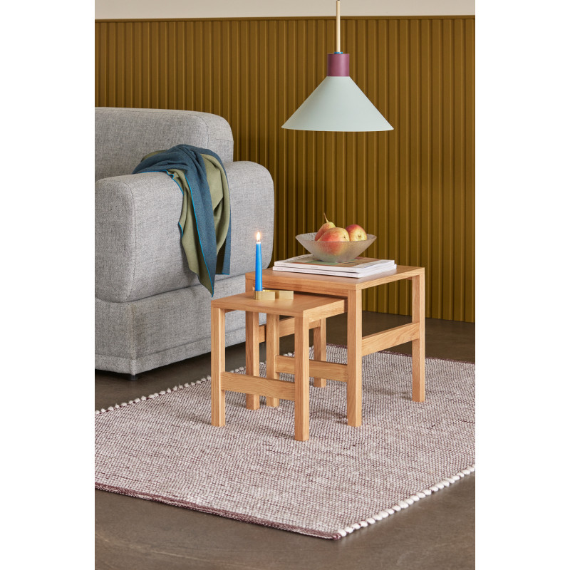 Table d'appoint gigogne moderne Carrée en Bois MDF Naturel Effet chêne Puzzle (Lot de 2) - 2