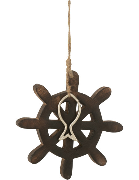 Décoration à suspendre Barre de bateau Hauteur 20 cm en Bois de manguier Marron foncé Kara - 1