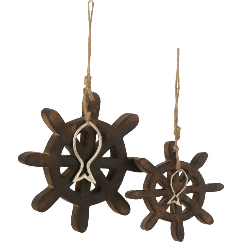 Décoration à suspendre Barre de bateau Hauteur 20 cm en Bois de manguier Marron foncé Kara - 2