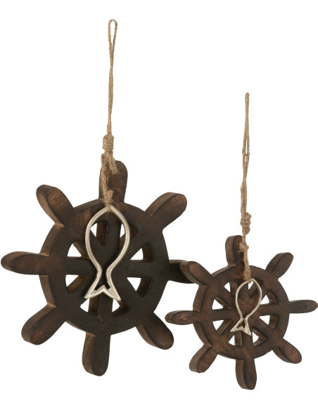 Décoration à suspendre Barre de bateau Hauteur 20 cm en Bois de manguier Marron foncé Kara - 2