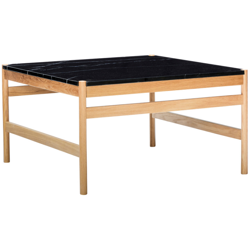 Table basse moderne Carrée en Marbre Noir Bois MDF Naturel Effet chêne Raw - 1