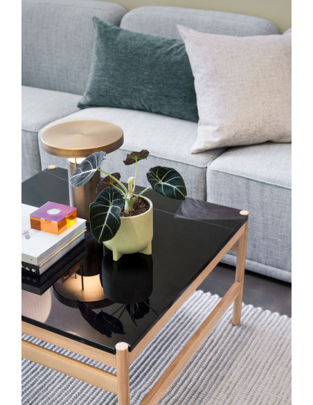 Table basse moderne Carrée en Marbre Noir Bois MDF Naturel Effet chêne Raw - 2