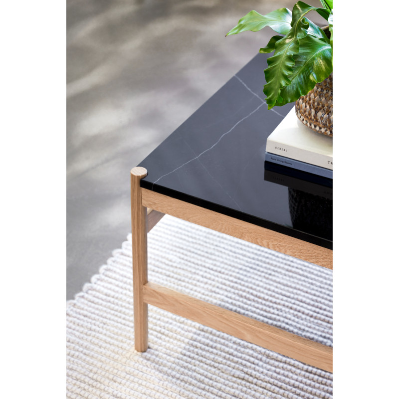 Table basse moderne Carrée en Marbre Noir Bois MDF Naturel Effet chêne Raw - 9