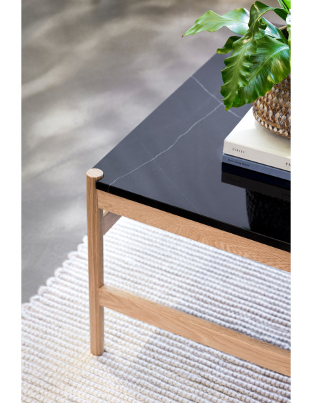 Table basse moderne Carrée en Marbre Noir Bois MDF Naturel Effet chêne Raw - 9