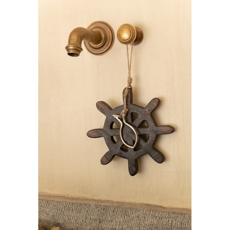 Décoration à suspendre Barre de bateau Hauteur 20 cm en Bois de manguier Marron foncé Kara - 3