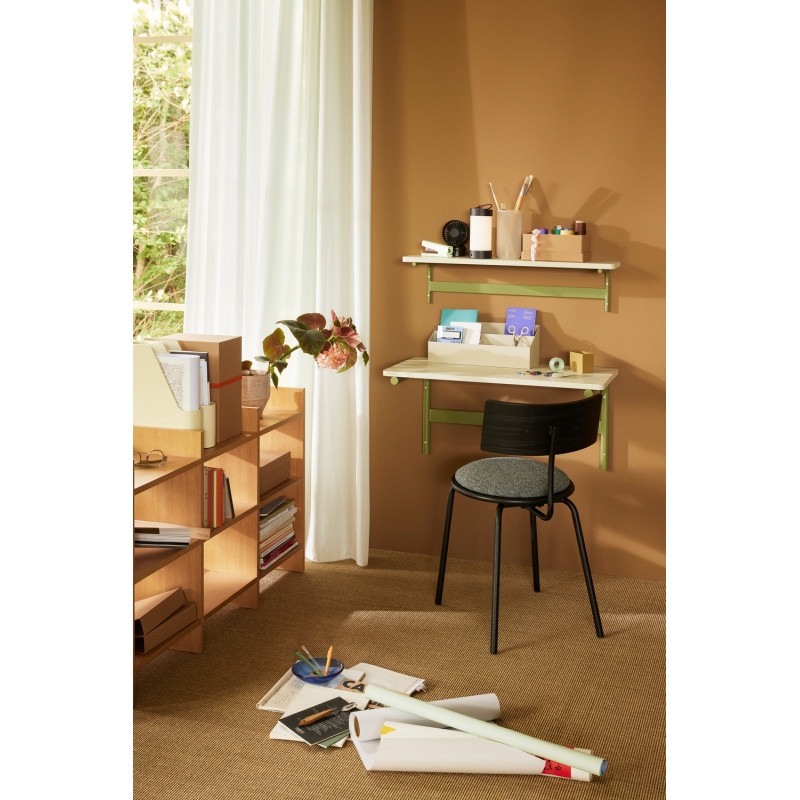 Bureau mural moderne 80 cm en Bois MDF Gris Placage chêne Métal Vert Koi - 3