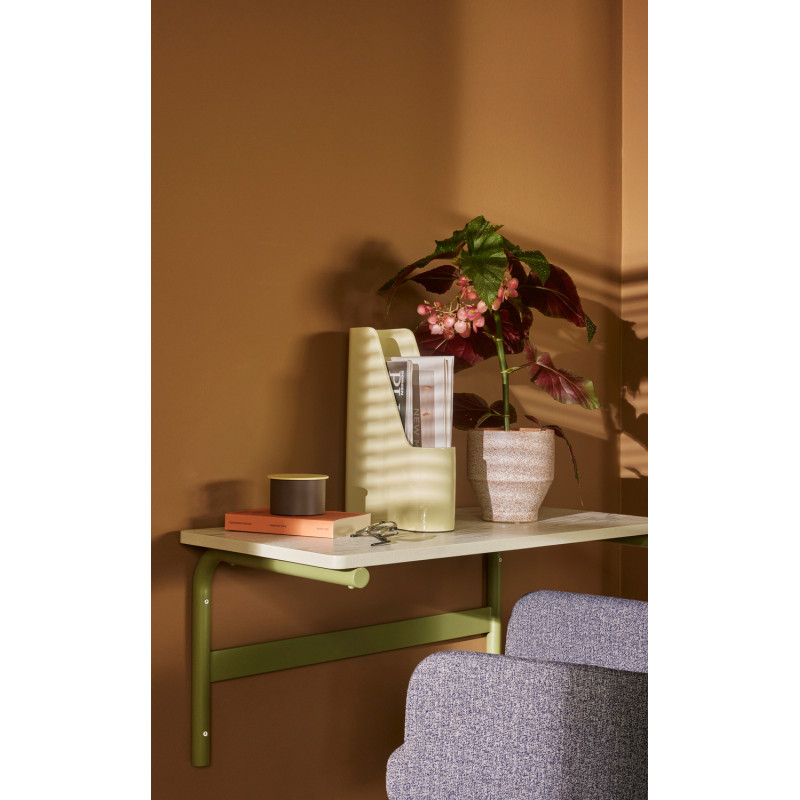 Bureau mural moderne 80 cm en Bois MDF Gris Placage chêne Métal Vert Koi - 2