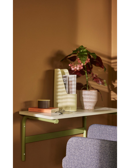 Bureau mural moderne 80 cm en Bois MDF Gris Placage chêne Métal Vert Koi - 2