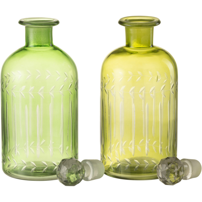 Carafe avec bouchon Hauteur 25 cm en Verre Vert Motif feuilles Roman (Lot de 2) - 2