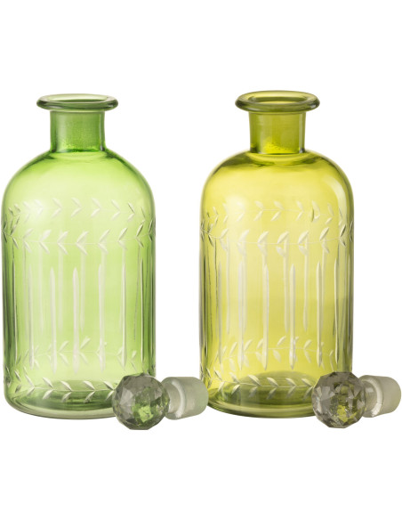 Carafe avec bouchon Hauteur 25 cm en Verre Vert Motif feuilles Roman (Lot de 2) - 2