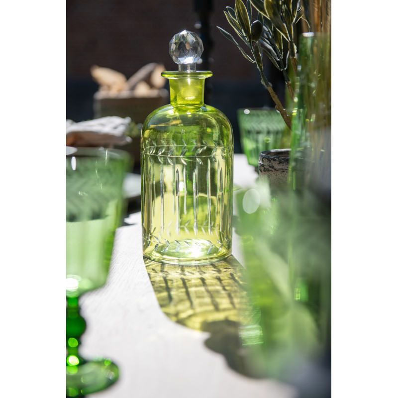 Carafe avec bouchon Hauteur 25 cm en Verre Vert Motif feuilles Roman (Lot de 2) - 3