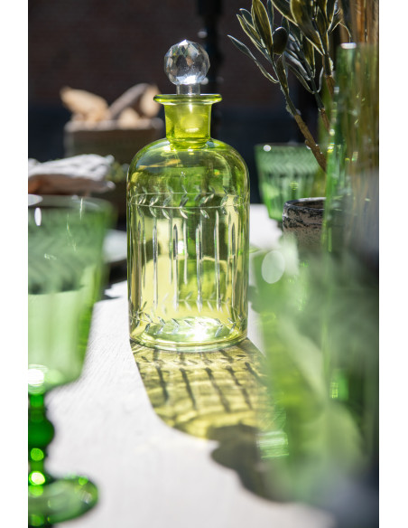 Carafe avec bouchon Hauteur 25 cm en Verre Vert Motif feuilles Roman (Lot de 2) - 3
