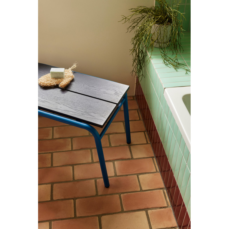 Petit Banc moderne 70 cm en Bois MDF Bleu foncé Placage chêne Métal Bleu Koi - 7
