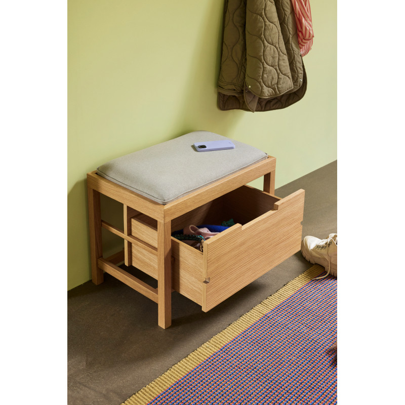 Banc d'entrée moderne 1 tiroir en Tissu Sable Bois MDF Naturel Placage chêne Bifi - 2