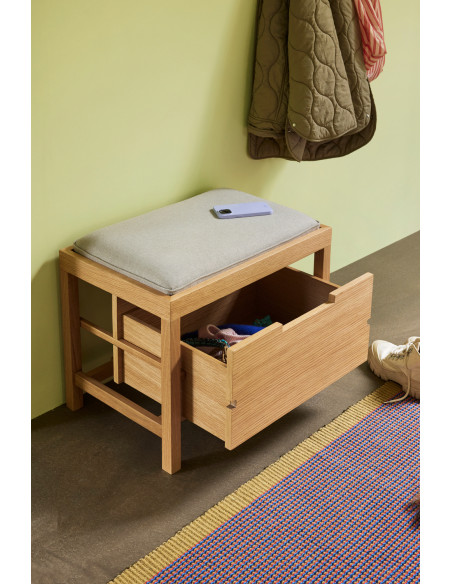 Banc d'entrée moderne 1 tiroir en Tissu Sable Bois MDF Naturel Placage chêne Bifi - 2