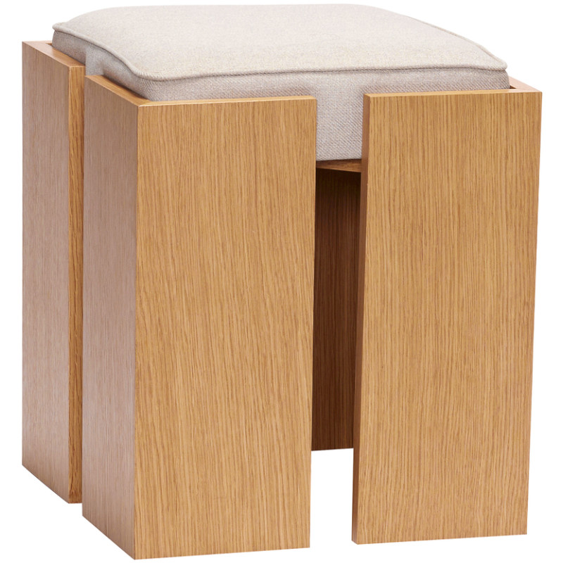Pouf moderne carré 39 cm en Bois MDF Naturel Placage chêne Tissu Sable Forma - 3