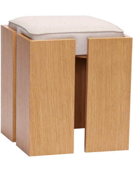 Pouf moderne carré 39 cm en Bois MDF Naturel Placage chêne Tissu Sable Forma - 3