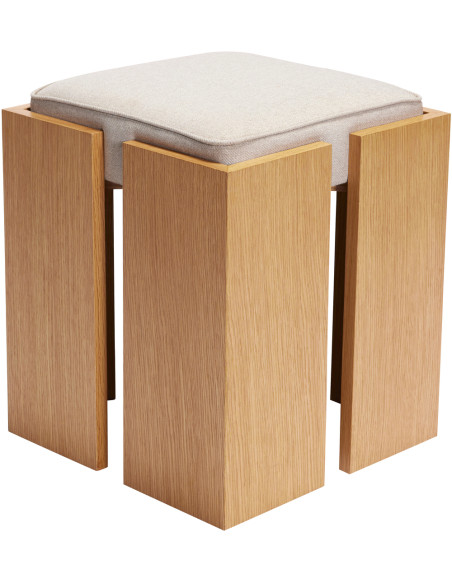 Pouf moderne carré 39 cm en Bois MDF Naturel Placage chêne Tissu Sable Forma - 1