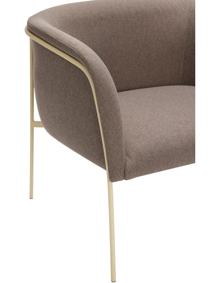Fauteuil moderne arrondi assise large en Tissu Marron Métal Jaune clair Eyrie - 4