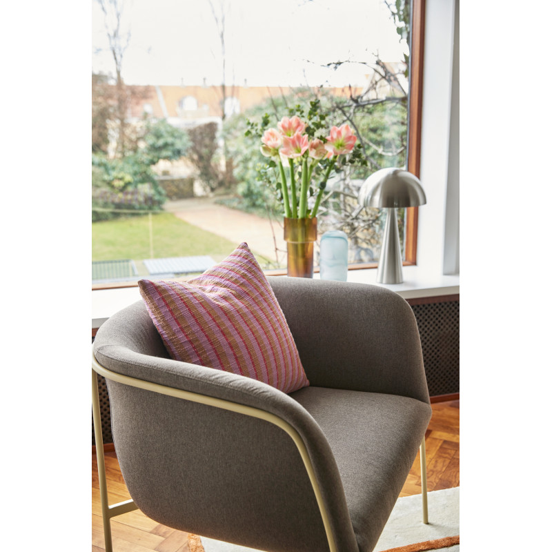 Fauteuil moderne arrondi assise large en Tissu Marron Métal Jaune clair Eyrie - 2