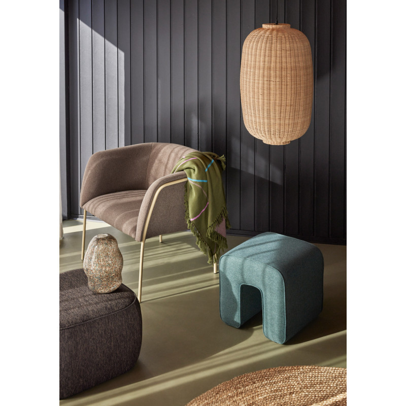 Fauteuil moderne arrondi assise large en Tissu Marron Métal Jaune clair Eyrie - 8