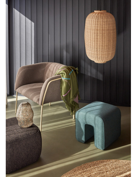 Fauteuil moderne arrondi assise large en Tissu Marron Métal Jaune clair Eyrie - 8