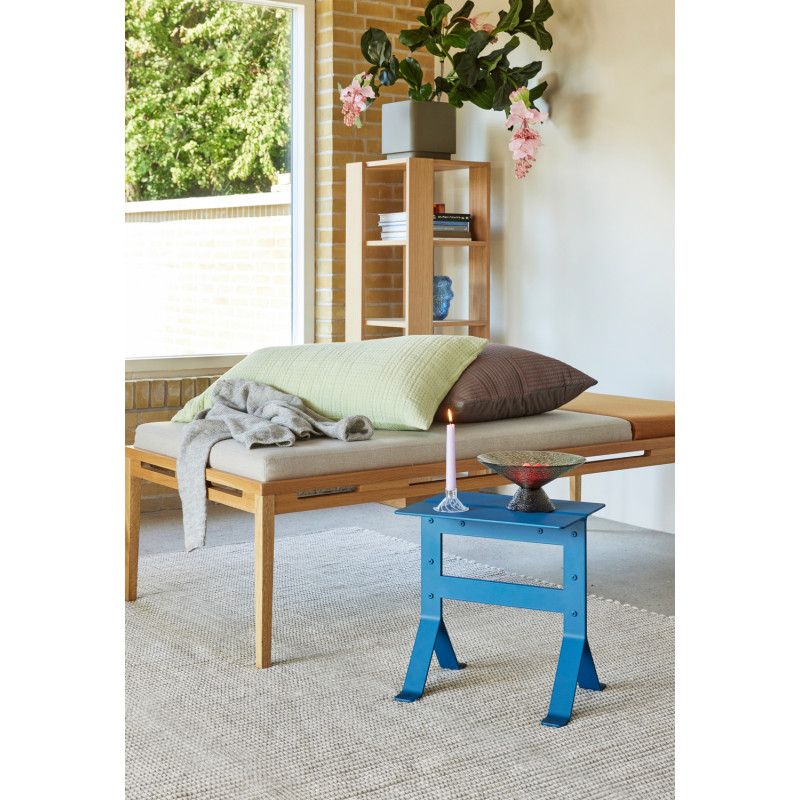 Banquette Daybed moderne 180x80 en Bois de chêne Naturel Tissu Beige Orange Amber - 2