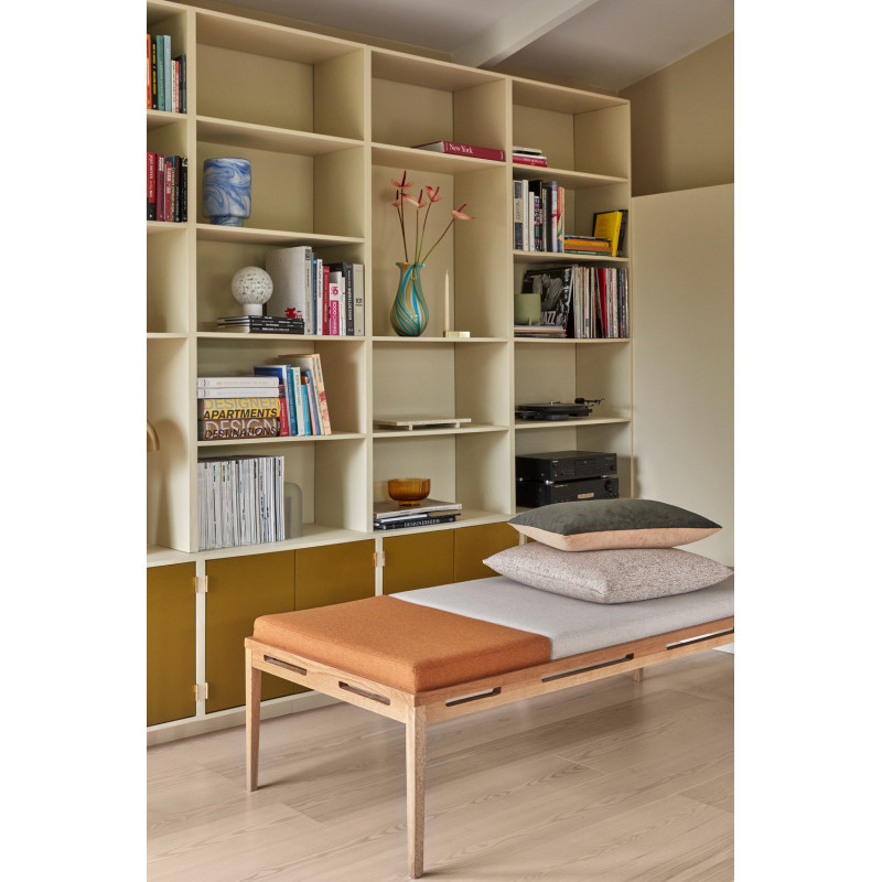 Banquette Daybed moderne 180x80 en Bois de chêne Naturel Tissu Beige Orange Amber - 9