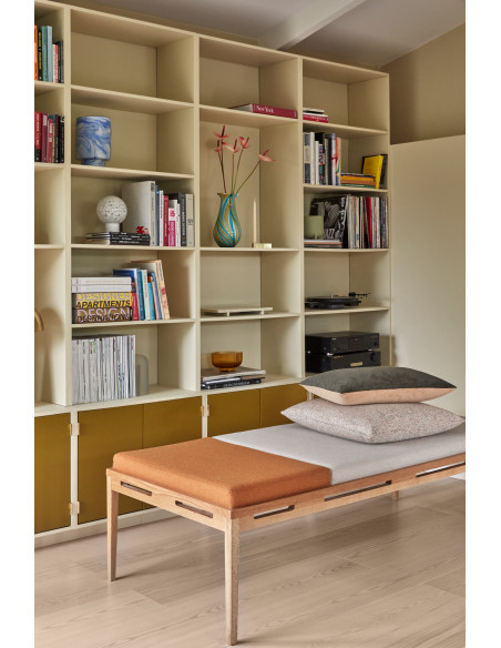 Banquette Daybed moderne 180x80 en Bois de chêne Naturel Tissu Beige Orange Amber - 9