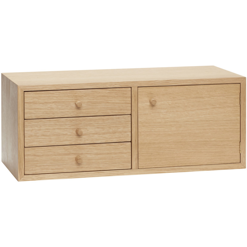 Étagère murale moderne 1 porte 3 tiroirs en Bois MDF Naturel Effet chêne Piccolo - 1